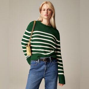 J. Crew Cotton Rollneck Sweater Green Mariner Stripe Viral Women’s Small EUC